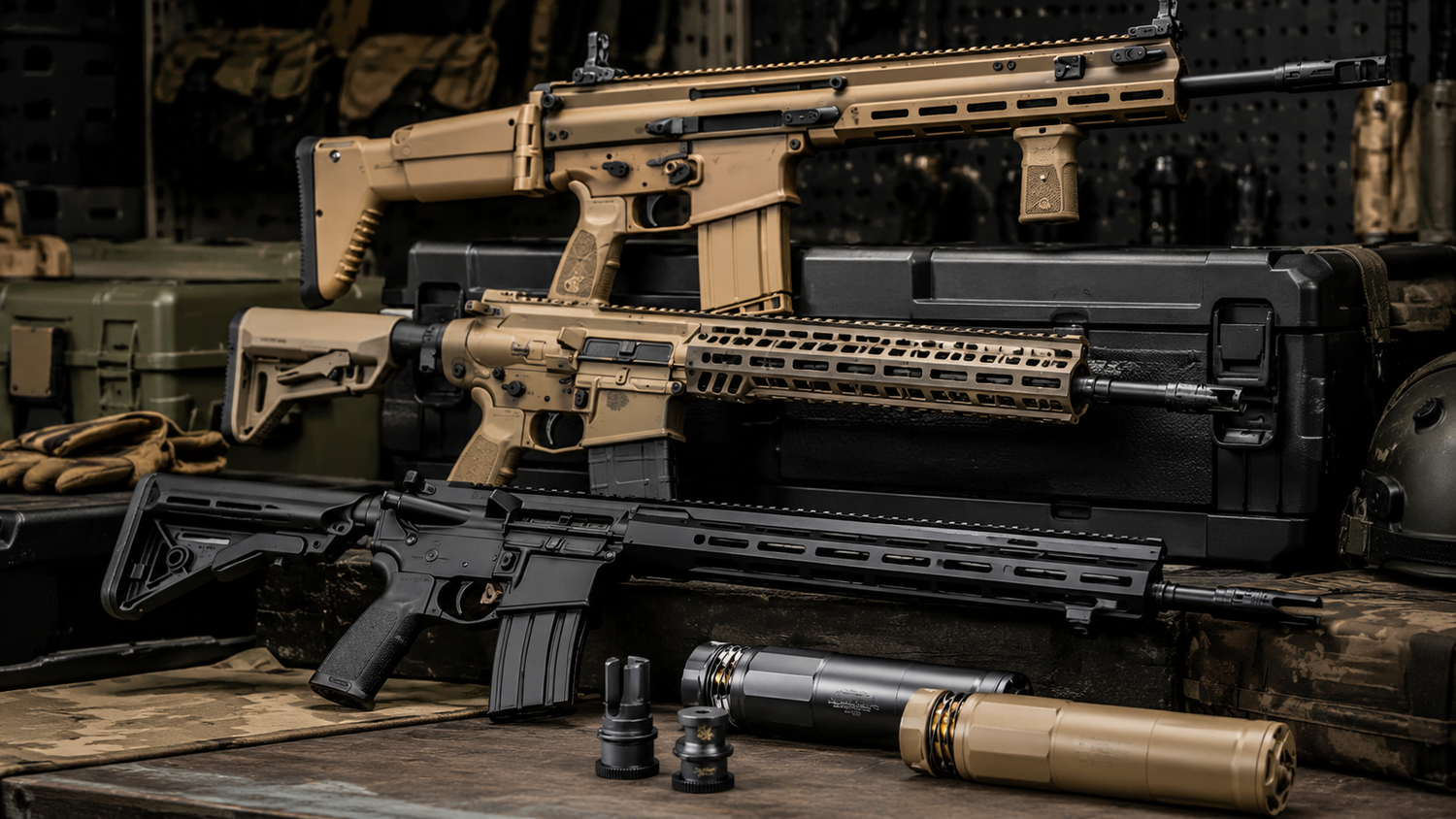 Tactical Armory Rifle and Suppressor Display