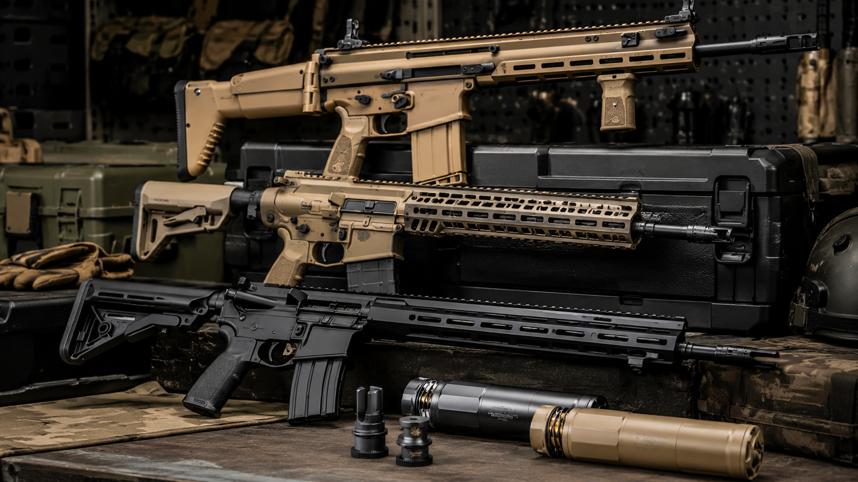 Tactical Armory Rifle and Suppressor Display