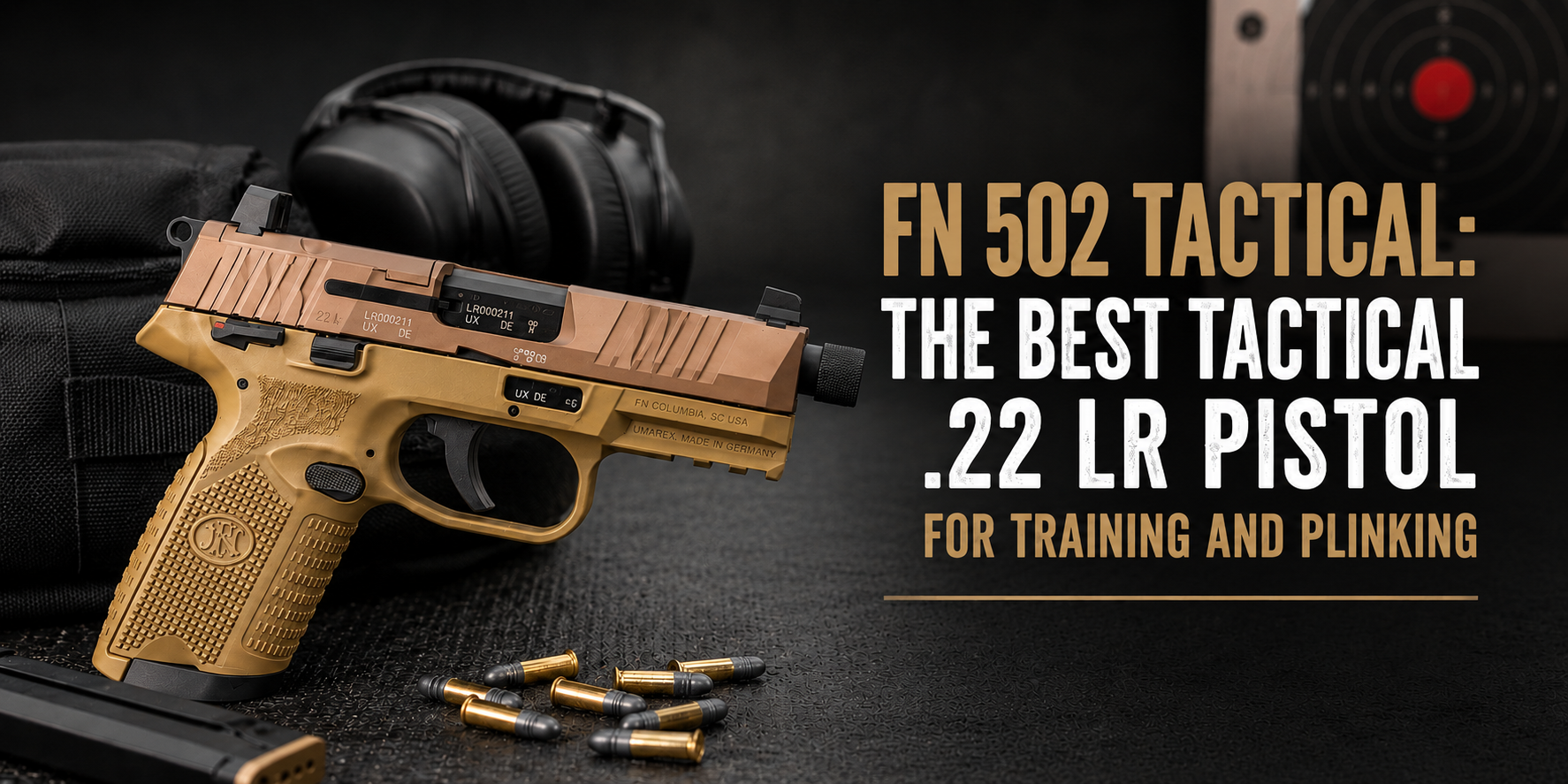 FN 502 on display with gear and ammo