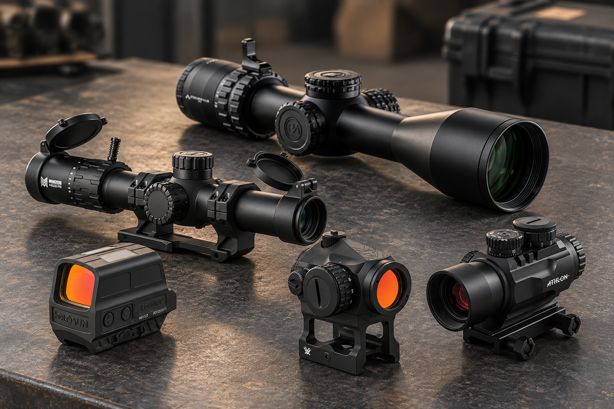 Various optics on industrial table