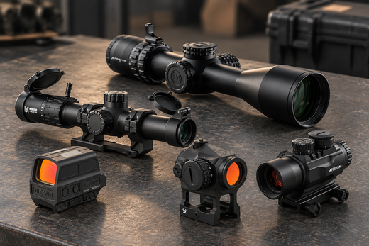Various optics on industrial table