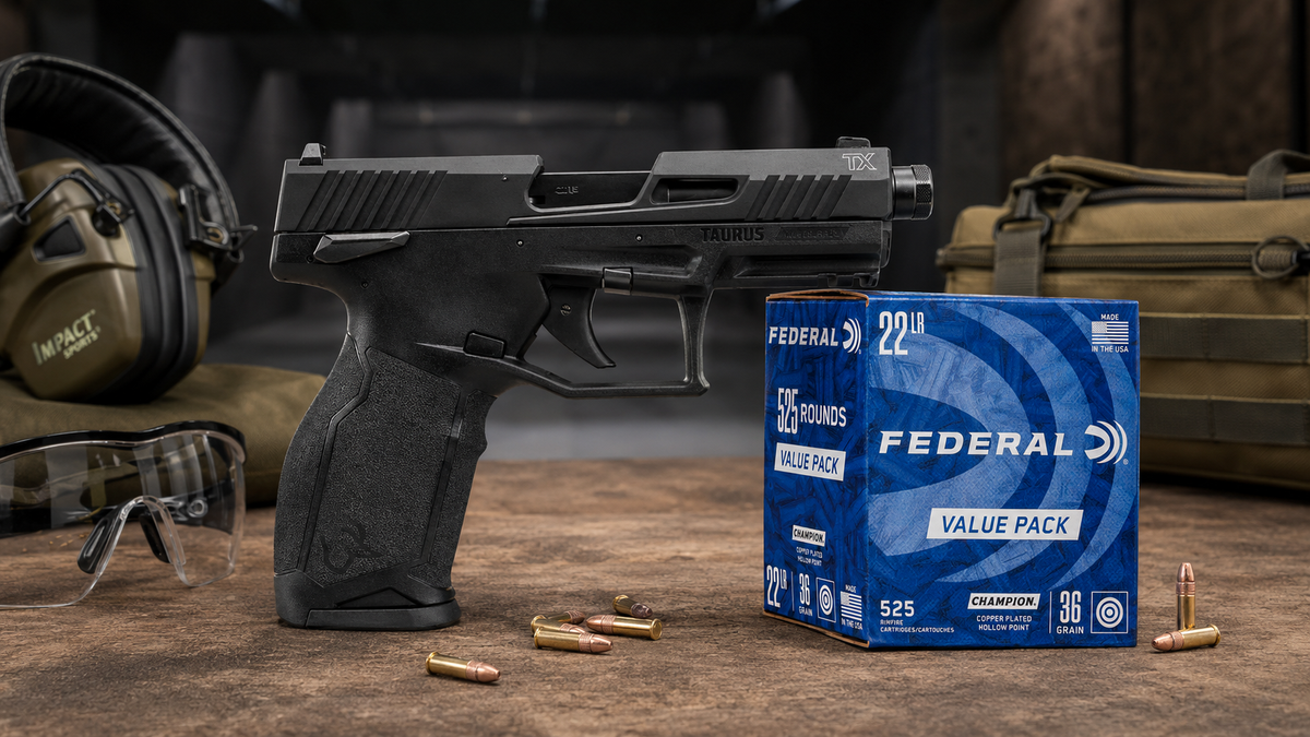 Taurus TX22 TORO resting on Ammo box