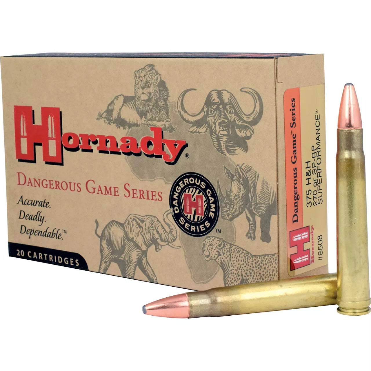 Hornady Dangerous Game Superformance 375 H&amp;H Magnum Ammo 270 Grain Spire Point Recoil Proof - Box of 20