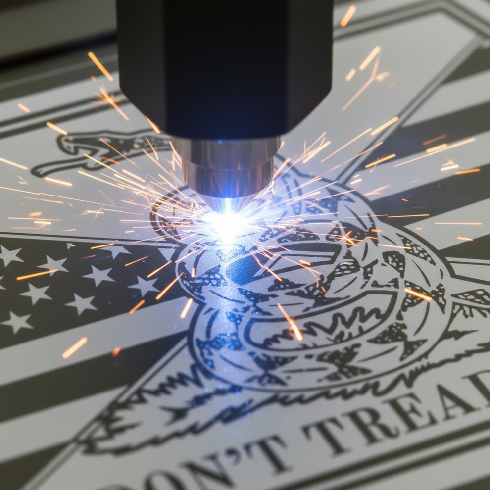 Laser engraving an ammo can in the ProArmory workshop