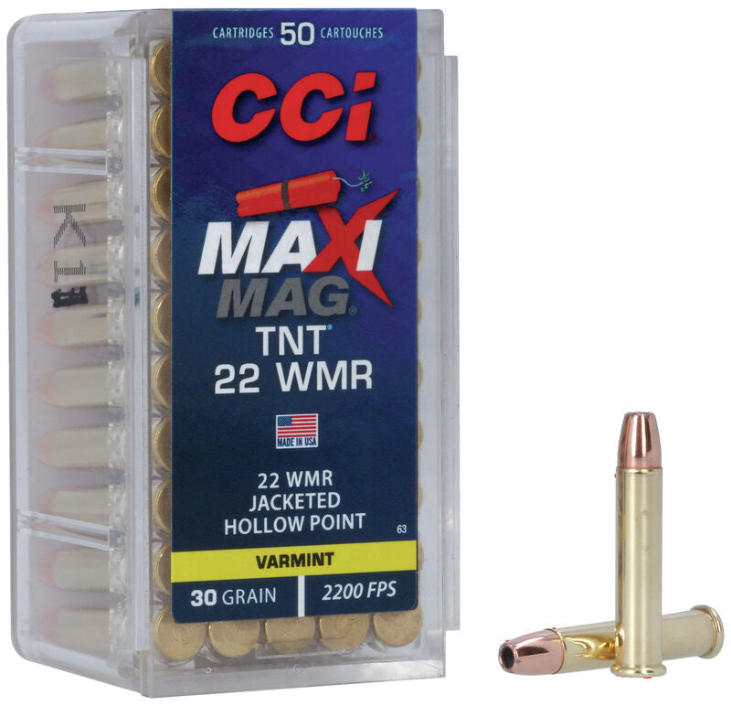 CCI Maxi-Mag 22 Winchester Magnum Rimfire (WMR) 30 Grain Speer TNT Jacketed Hollow Point