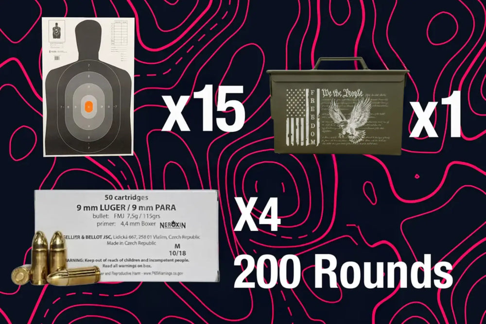 Range Bundle | 200 Rounds 9mm FMJ, 50 Cal Ammo Can, 15 Targets