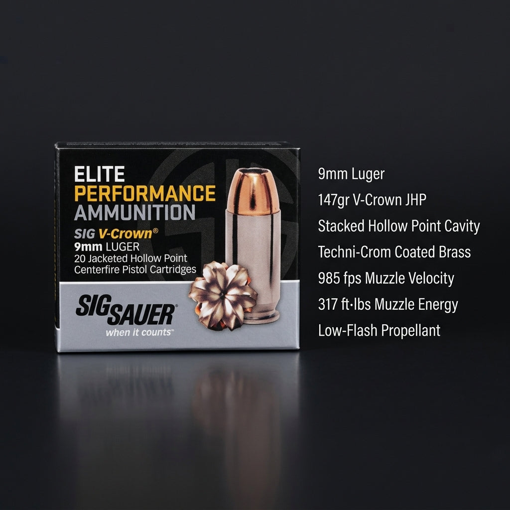 Sig Sauer Elite Performance V-Crown Ammunition 9mm 147gr JHP