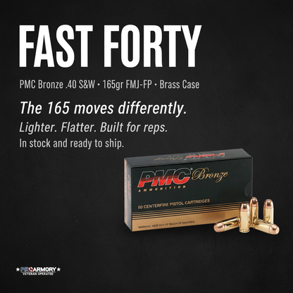 PMC Bronze 40 S&amp;W 165 Grain Full Metal Jacket