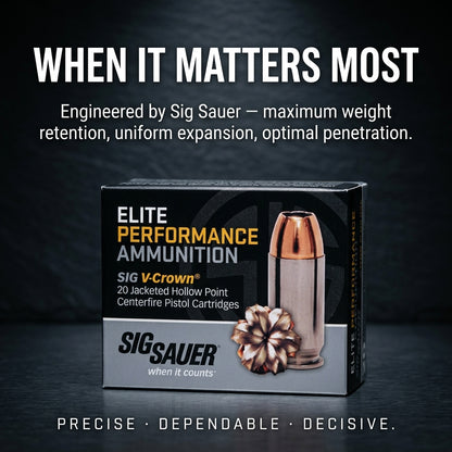 Sig Sauer Elite Performance V-Crown Ammunition 9mm 147gr JHP