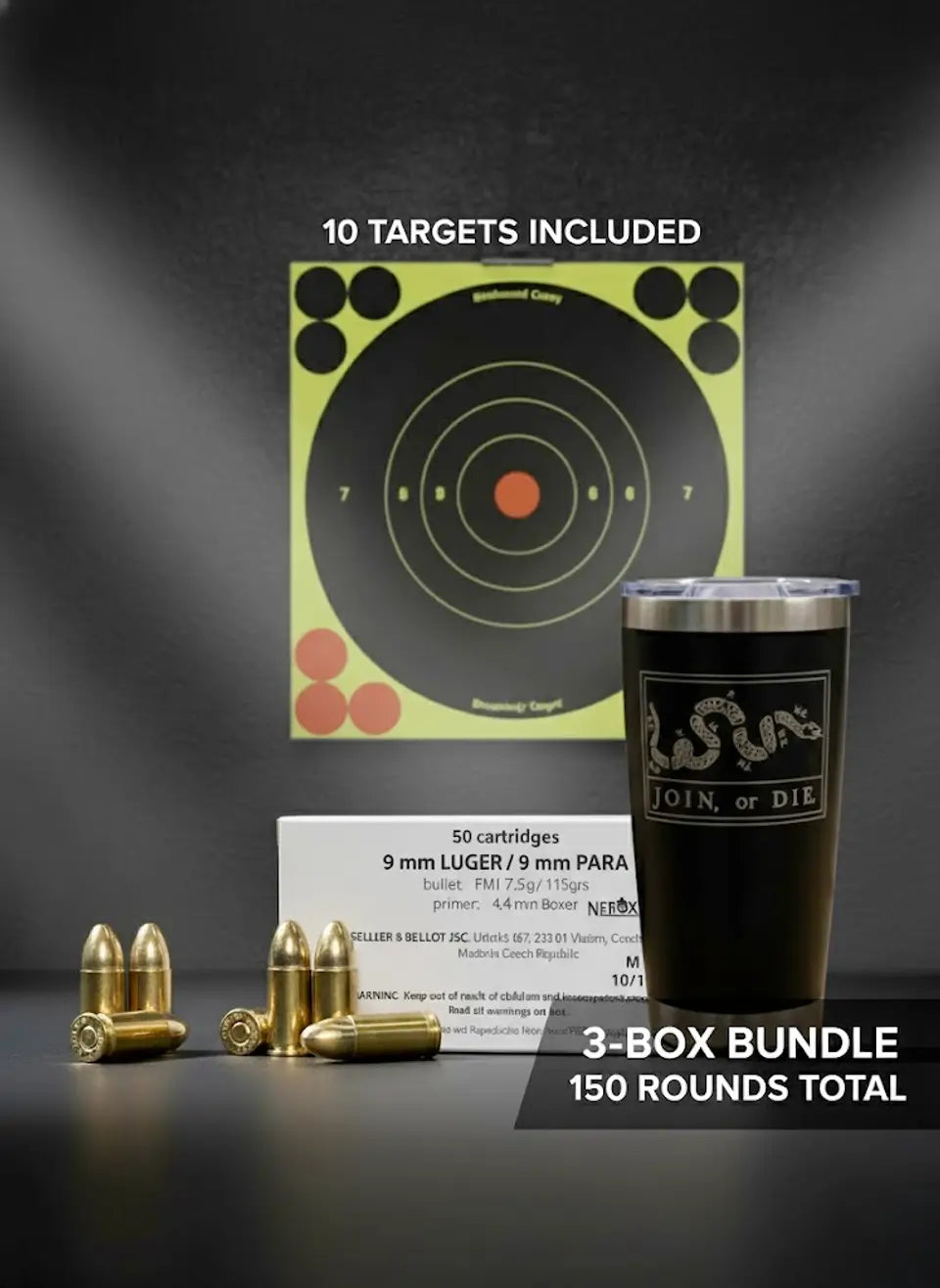 &quot;Join or Die&quot; Tumbler &amp; 9mm Ammo Bundle