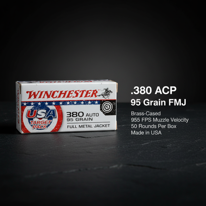 Winchester USA .380 ACP 95 Grain Full Metal Jacket Target Pack