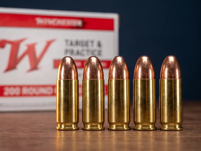 Winchester 9mm 115 grain brass FMJ cartridges