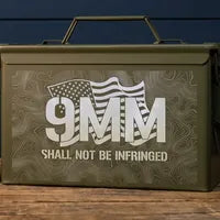 Engraved 9mm ammo can beside three boxes of Winchester 9mm